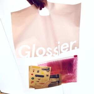 Glossier Flagship Clear Pink Plastic Shopping Bag